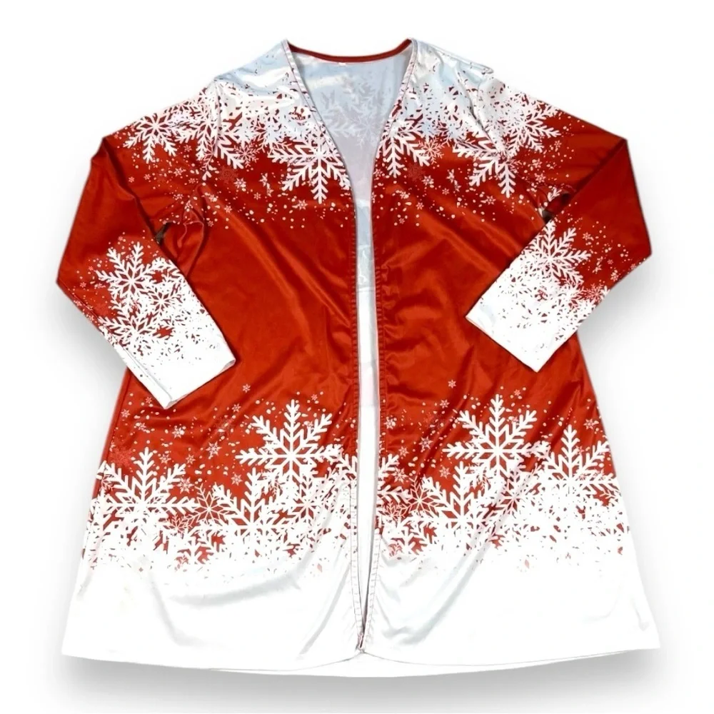 New Women’s 2XL Festive Red/White Long Sleeve Tunic Length Lightweight Jacket - Picture 4 of 7